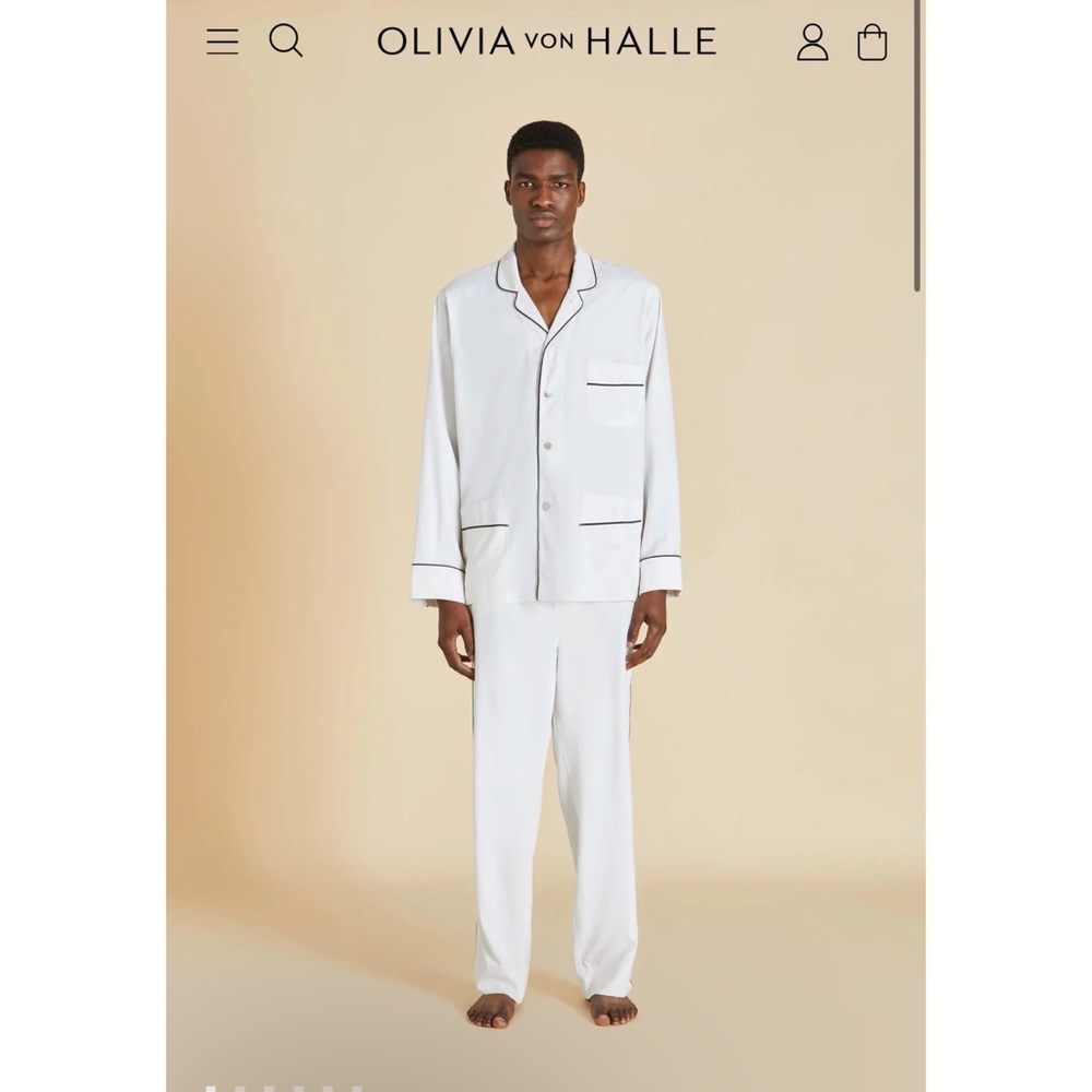 Olivia von Halle Laurent ivory silk pajama set size Large unisex